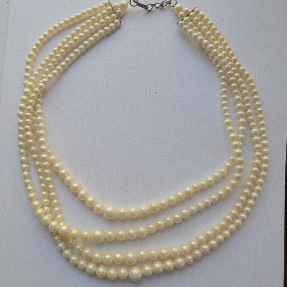 Vintage Necklace Ivory Faux Pearl Multi Strand Torsade With Extender Bridal Chic
